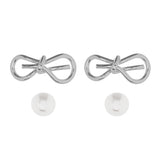 2Pairs - Metal Wire Bow Pearl Stud Earrings