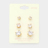3Pairs - CZ Cubic Zirconia Round Stud Earrings