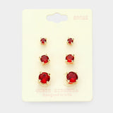3Pairs - CZ Cubic Zirconia Round Stud Earrings