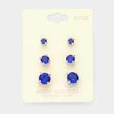 3Pairs - CZ Cubic Zirconia Round Stud Earrings
