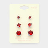 3Pairs - CZ Cubic Zirconia Round Stud Earrings