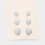 3Pairs - CZ Cubic Zirconia Heart Stud Earrings