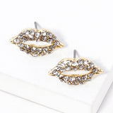 Crystal Rhinestone Paved Lips Stud Earrings