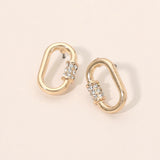 Rhinestone Pave Oval Carabiner Shape Stud Earrings