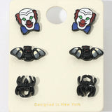 3Pairs - Halloween Clown Bat Spider Stud Earring Set
