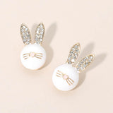Rhinestone Pave Easter Bunny Face Stud Earrings