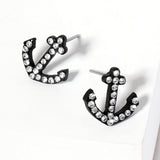 Crystal Rhinestone Paved Anchor Stud Earrings