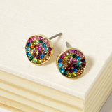 Crystal Pave Round Disc Stud Earrings