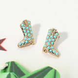 Stone Paved Western Cowboy Boot Stud Earrings