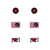 3PAIRS - Enamel Turn Table Music Stud Earring Set