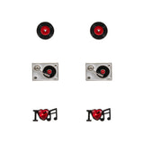 3PAIRS - Enamel Turn Table Music Stud Earring Set