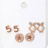 3Pairs - Pearl Playboy bunny star stud earrings
