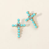 Rhinestone Center Beaded Cross Stud Earrings