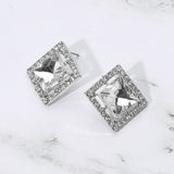 Square Cut Gemstone Framed Evening Stud Earrings