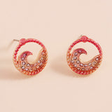 Stone Paved Colored Metal Wave Stud Earrings