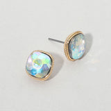 Cushion-cut Faceted Iridescent Stone Stud Earrings