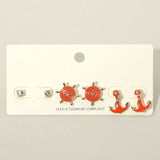 3PCS - Stone Embellished Enamel Ship Wheel Anchor Stud Earring Set