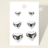 3Pairs - Metal Heart Stud Earring Set
