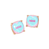 XOXO Message Heart Square Cushion Stud Earrings
