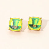 St Patricks Leprechaun Hat Square Cushion Stud Earrings