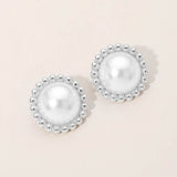 Beaded Rim Pearl Stud Earrings