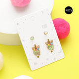 2Pairs - G Round Stone Unicorn Initial Monogram Stud Kids Earrings