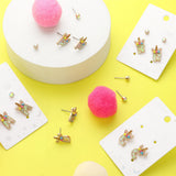 2Pairs - J Round Stone Unicorn Initial Monogram Stud Kids Earrings
