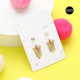 2Pairs - N Round Stone Unicorn Initial Monogram Stud Kids Earrings