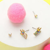 2Pairs - S Round Stone Unicorn Initial Monogram Stud Kids Earrings