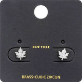 CZ Stone Embellished Brass Metal Maple Leaf Stud Earrings
