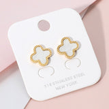 Stainless Steel Mother of Pearl Quatrefoil Stud Earrings