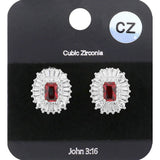 CZ Emerald Cut Stone Centered Evening Stud Earrings