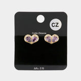CZ Teardrop Accented Heart Stud Evening Earrings