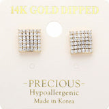 14K Gold Dipped Hypoallergenic Stone Paved Square Stud Earrings