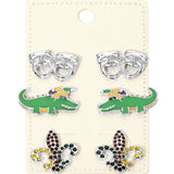 3Pairs - Mardi Gras Mask Crocodile Fleur de Lis Stud Earring Set