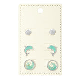3Pairs - Ocean Theme Shell Dolphin Wave Stud Earring Set