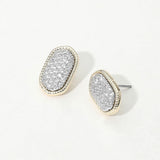14K Gold Plated CZ Stone Paved Two Tone Oval Frame Stud Earrings
