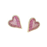 14K Gold Plated CZ Stone Paved Heart Stud Earrings