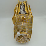 Woven Tweed Structured Laptop Tote Bag with Front Slip Pocket and Crossbody Strap