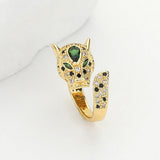 CZ Stone Paved Brass Metal Leopard Ring