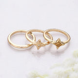 3PCS - Semi Precious Rhinestone Embellished Metal Band Mixed Rings
