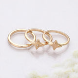 3PCS - Semi Precious Rhinestone Embellished Metal Band Mixed Rings