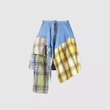 Denim Plaid Patchwork Skirt - AfterAmour
