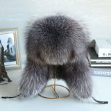 Oversized Fox Fur Leather Trapper Hat - AfterAmour