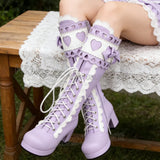 Platform High Hearts Lace-Up Knee Boots