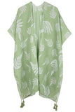 Leaf Print Two Tone Lurex Tassel Kimono