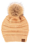 C.C Solid Ribbed Knit Beanie with Pom