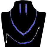 3PCS 3Rows Crystal Rhinestone Necklace Jewelry Set