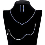 3PCS Chevron Accented Rectangle Stone Necklace Jewelry Set