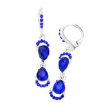 Double Teardrop Stone Link Dangle Lever Back Evening Earrings